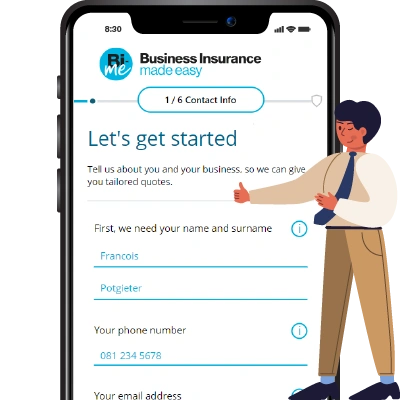 Illustration of a person providing personal and business details online.